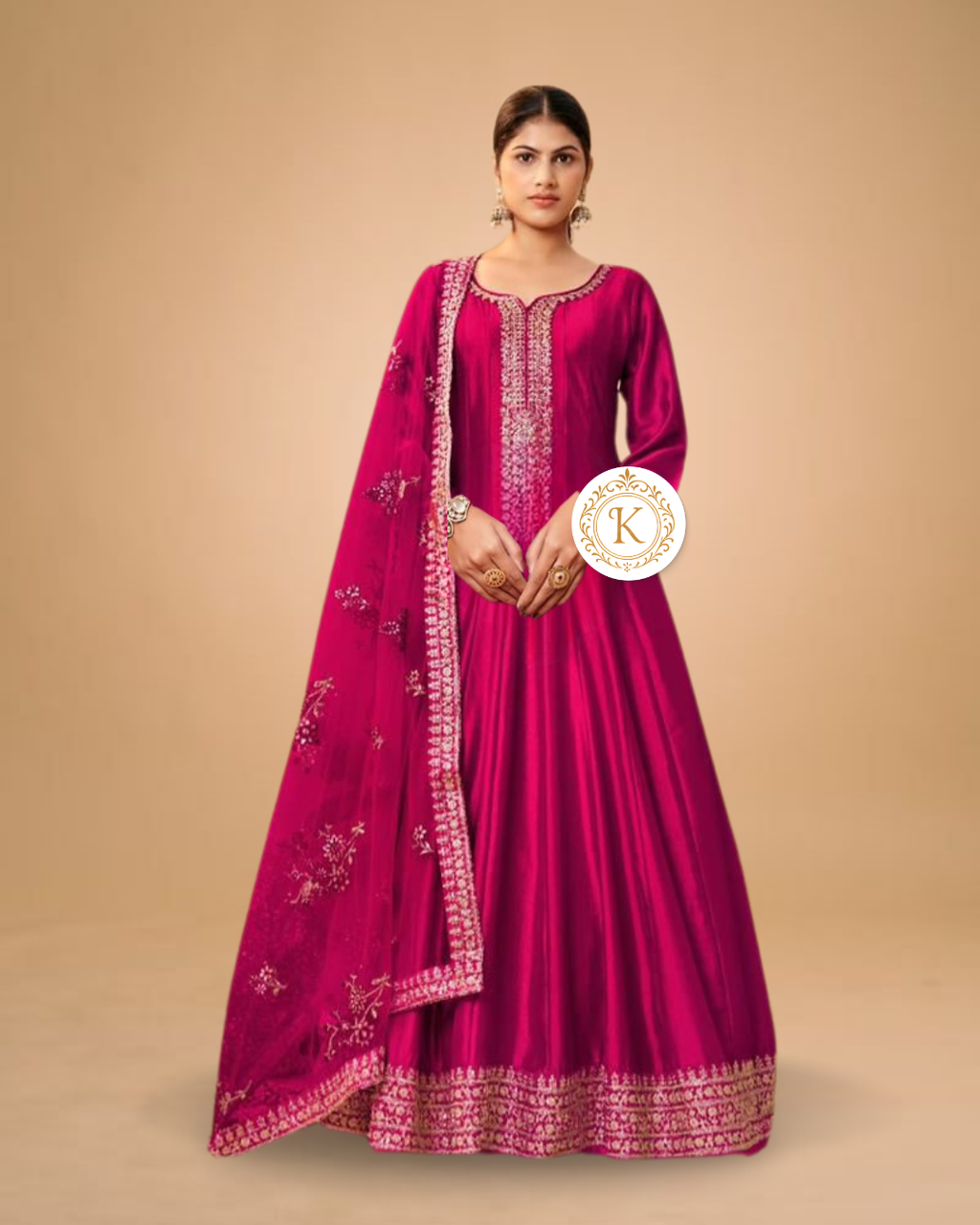 Magenta Embroidered Anarkali Suit with Dupatta