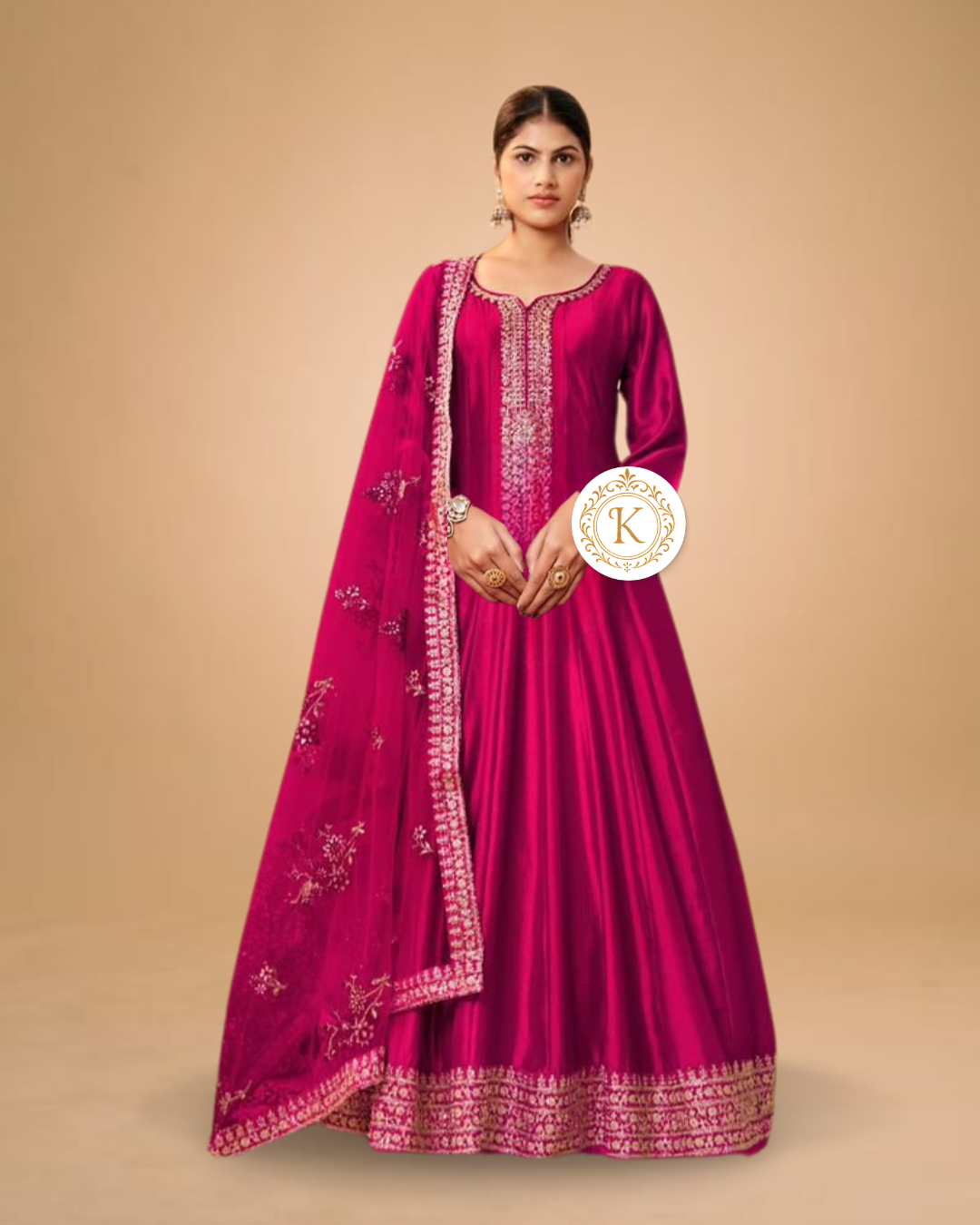 Magenta Embroidered Anarkali Suit with Dupatta