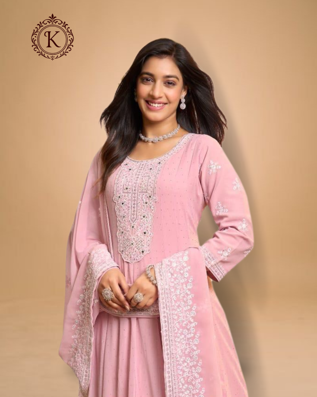 Blush Pink Mirror Embroidered Anarkali Gown