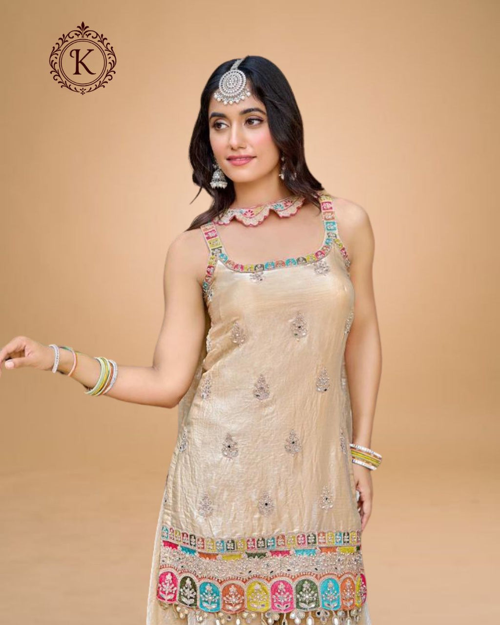 Champagne Gold Multicolor Gota Suit