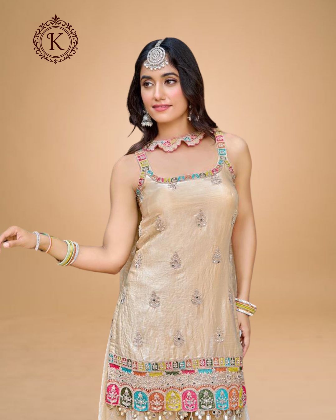 Champagne Gold Multicolor Gota Suit