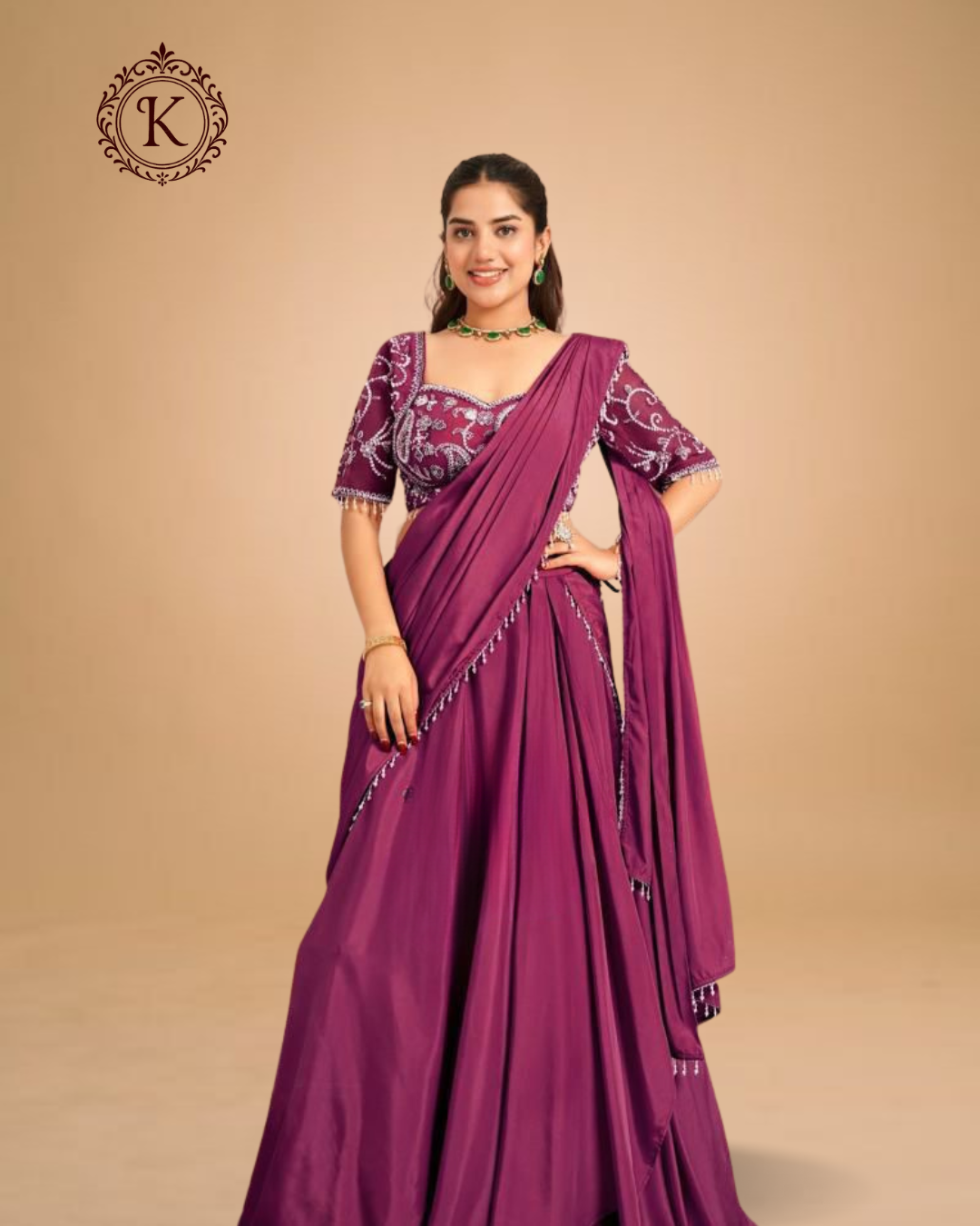 Plum Purple Mirror Embroidered Lehenga
