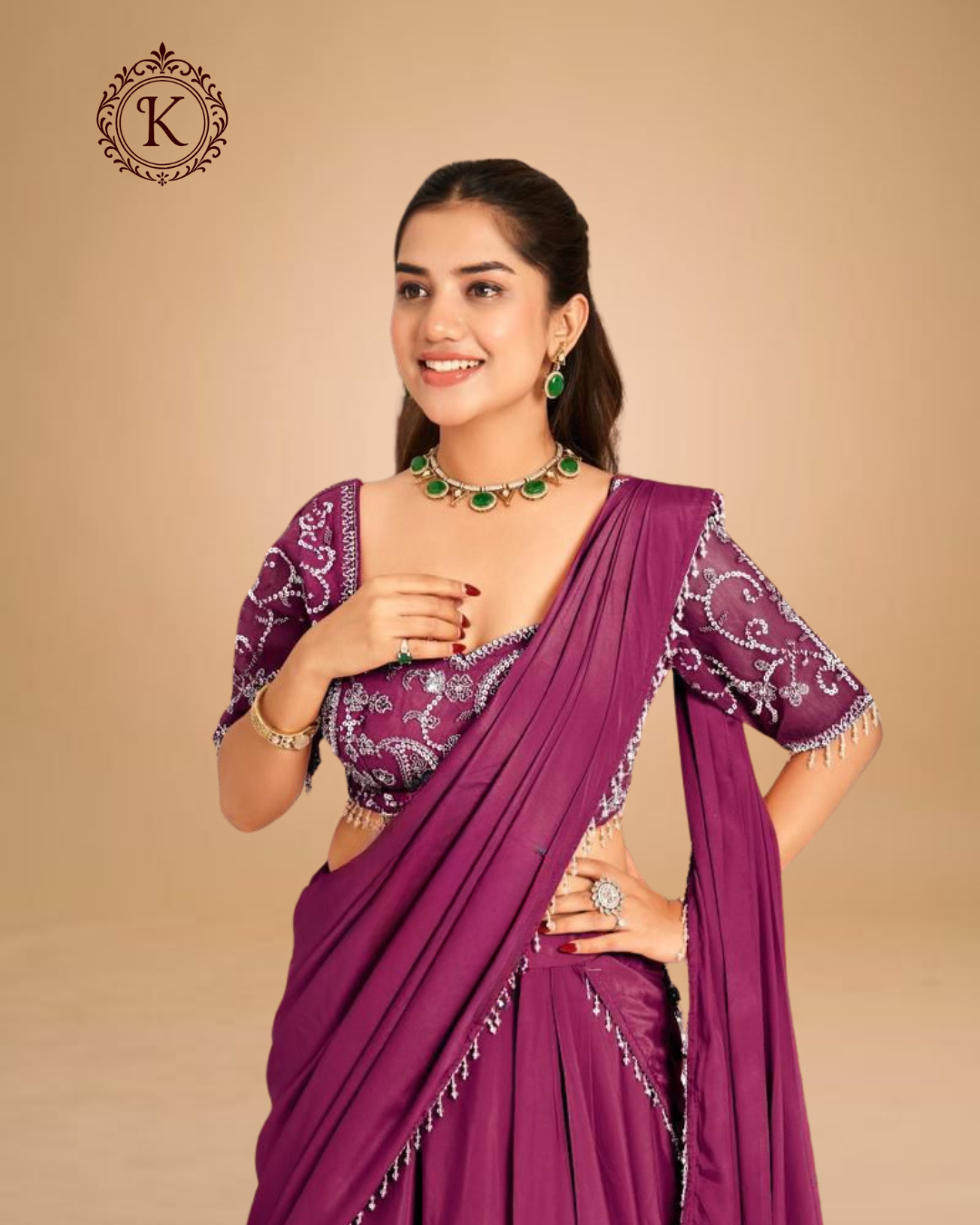 Plum Purple Mirror Embroidered Lehenga