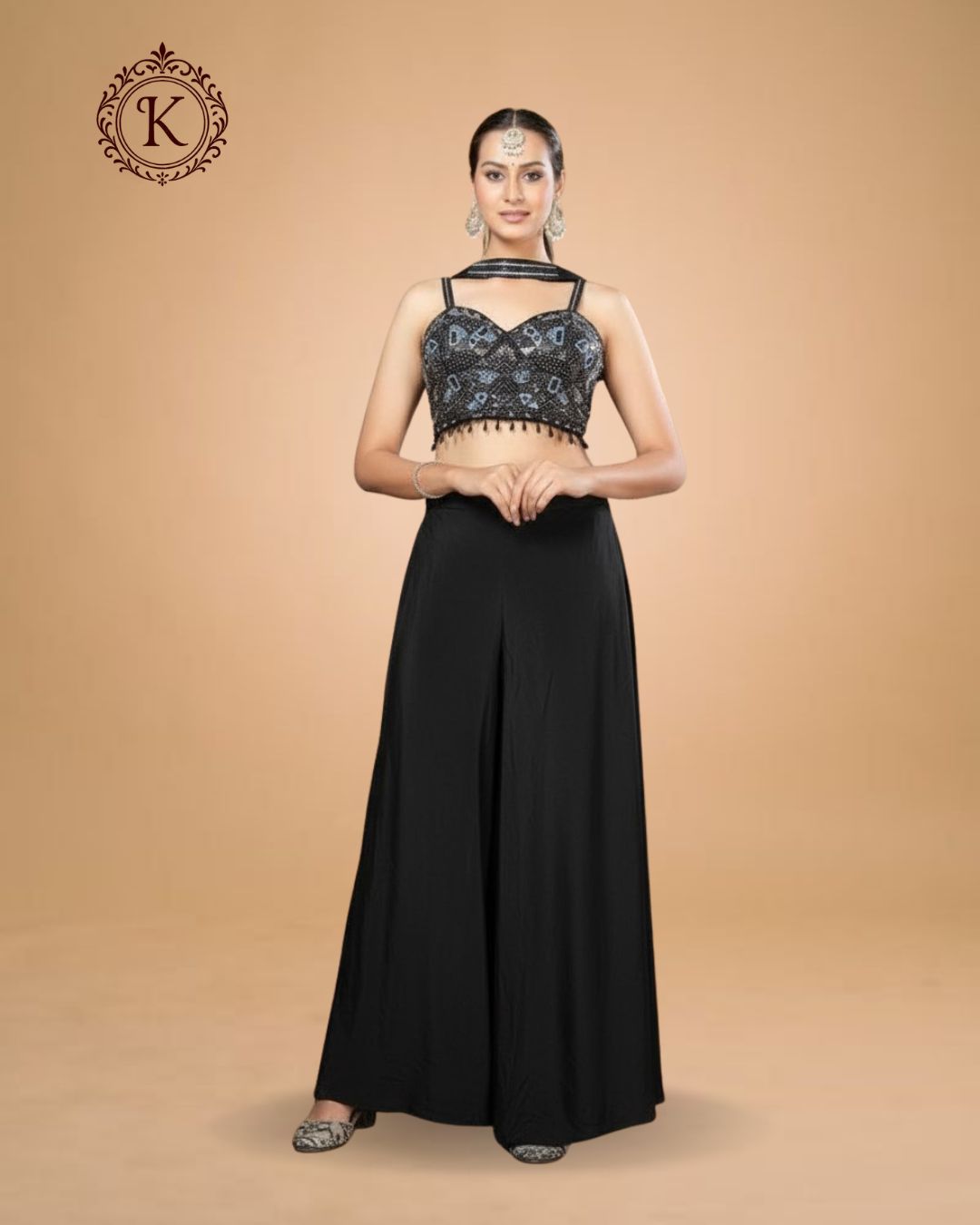 Indo Western Black Mirror Palazzo Set