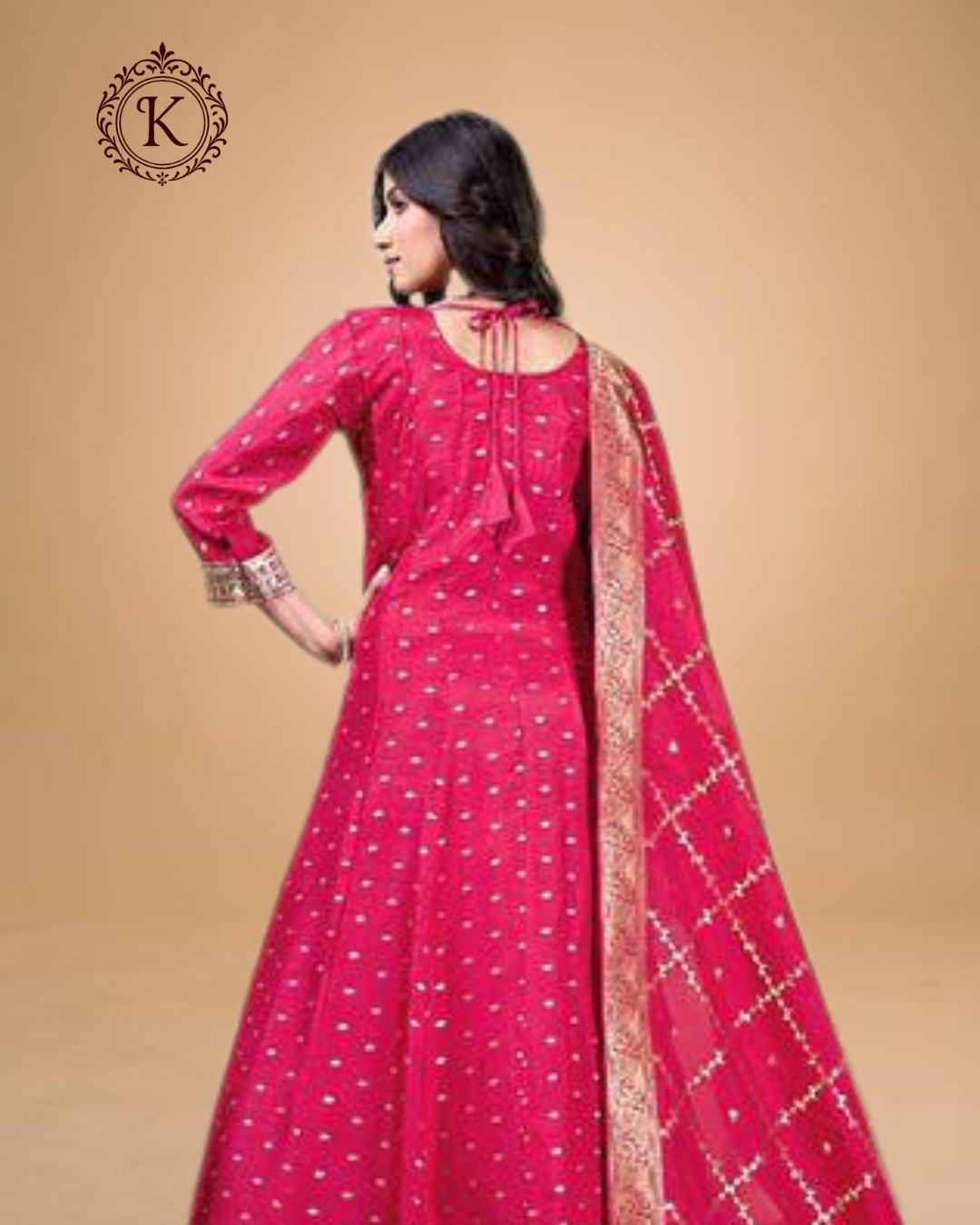 Magenta Mirror Work Anarkali Gown