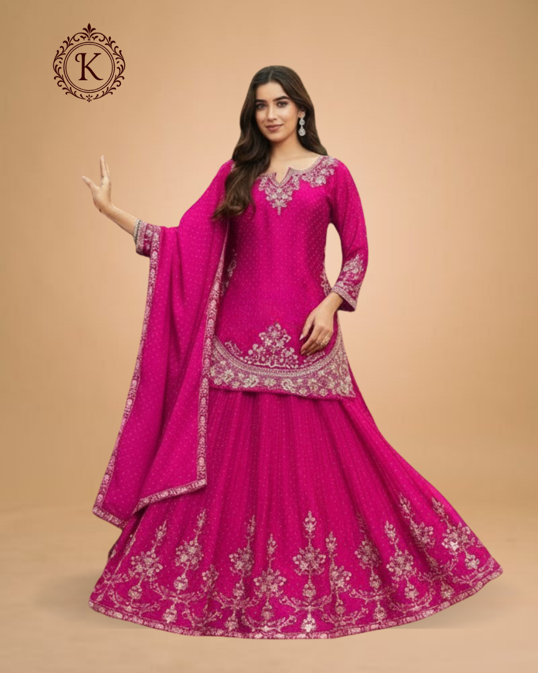 Rani Pink Zari Embroidered Gharara Lehenga
