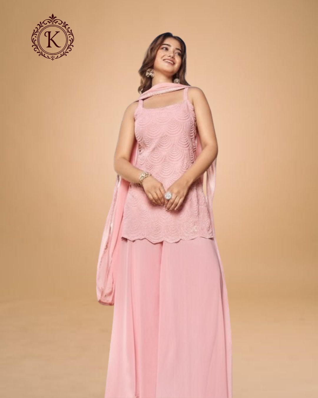 Blush Pink Scalloped Lace Suit