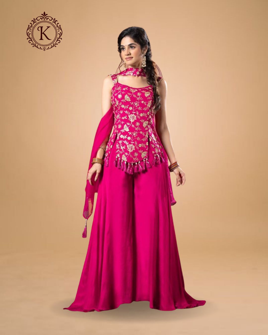 Indo Western Rani Pink Tassel Peplum Set