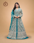 Teal Blue Ornate Embroidered Anarkali Gown