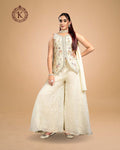 Indo Western Ivory Textured Jacket Palazzo Set