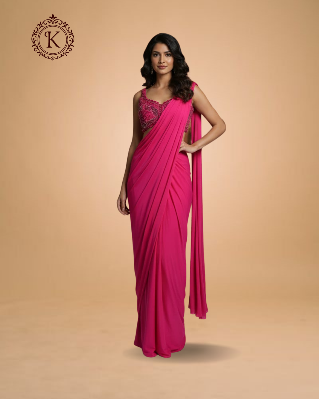 Hot Pink Embroidered Saree with Statement Blouse