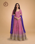 Royal Pink & Gold Embroidered Anarkali Gown with Contrasting Dupatta