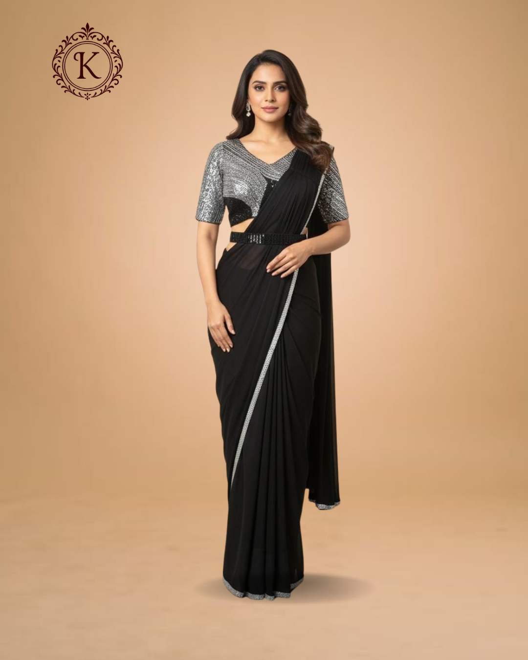 Black Saree with Silver Sequin Blouse