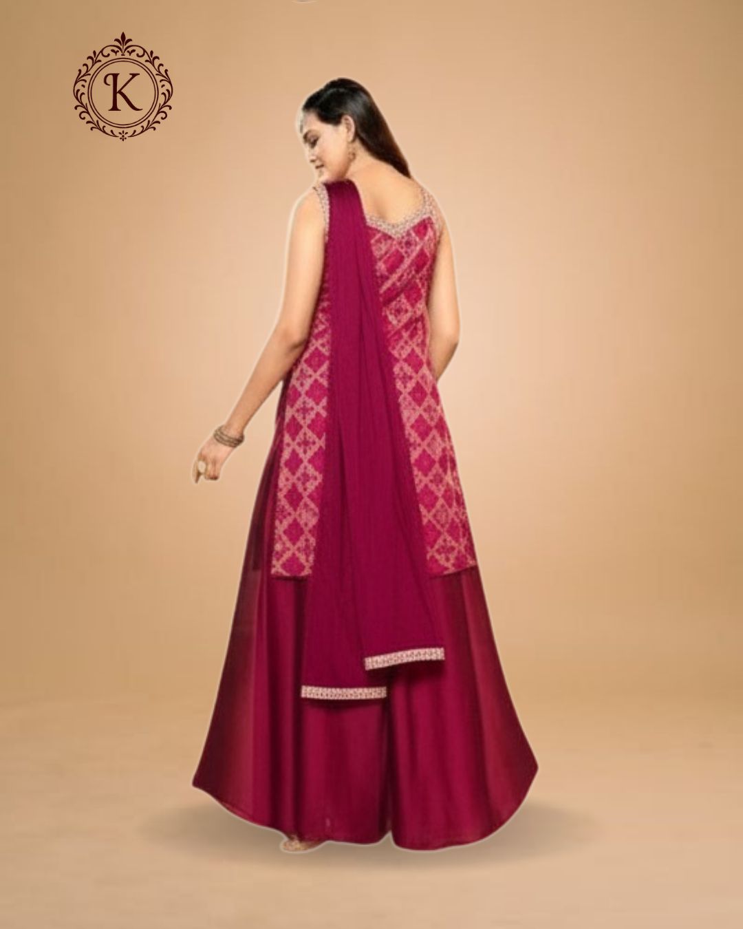 Wine Pink Geometric Embroidered Suit
