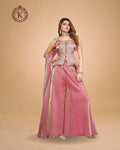 Indo Western Metallic Rose Embroidered Jacket Palazzo Set