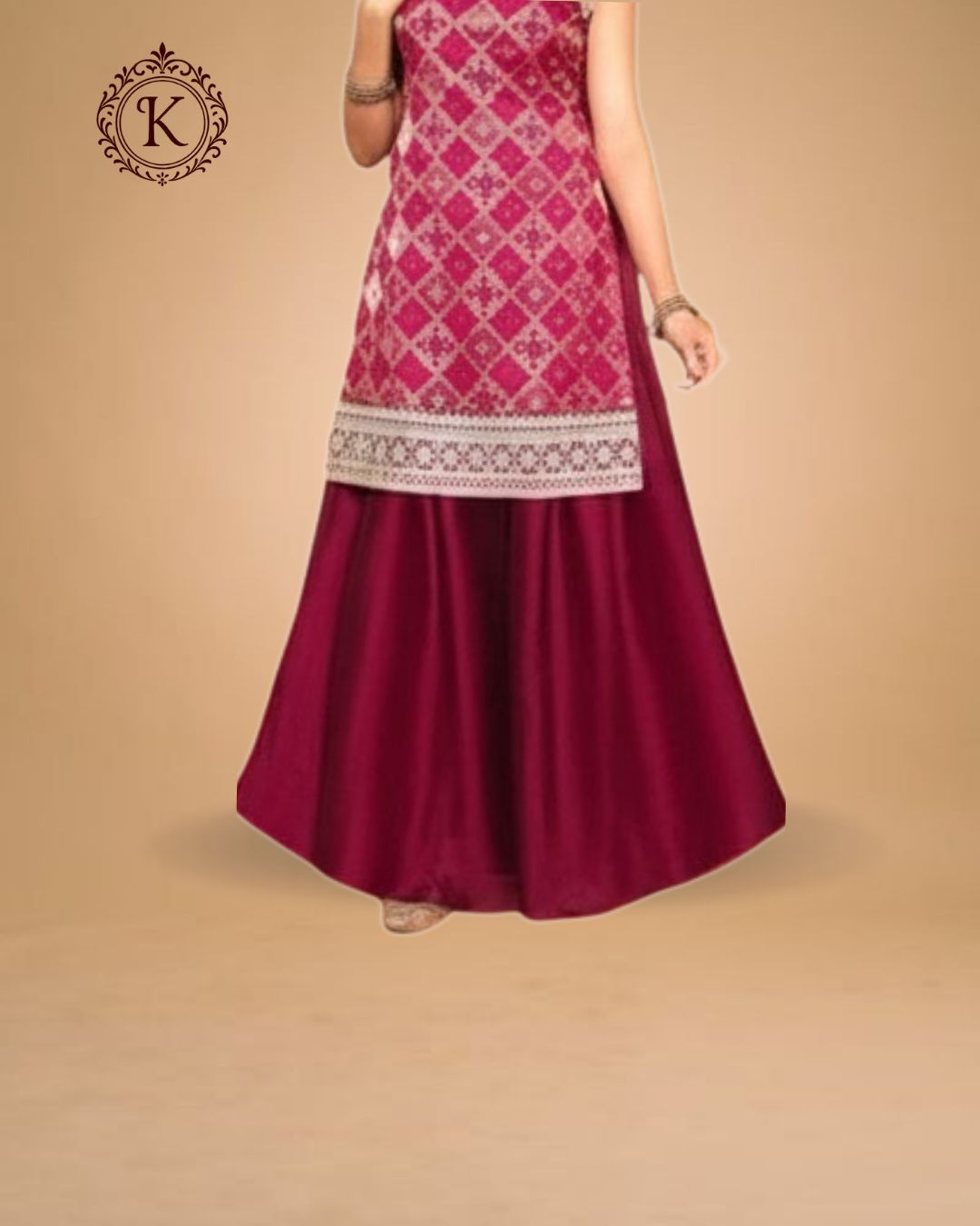 Wine Pink Geometric Embroidered Suit