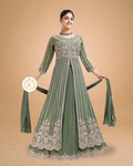 Sage Green Floral Embroidered Floor-Length Gown