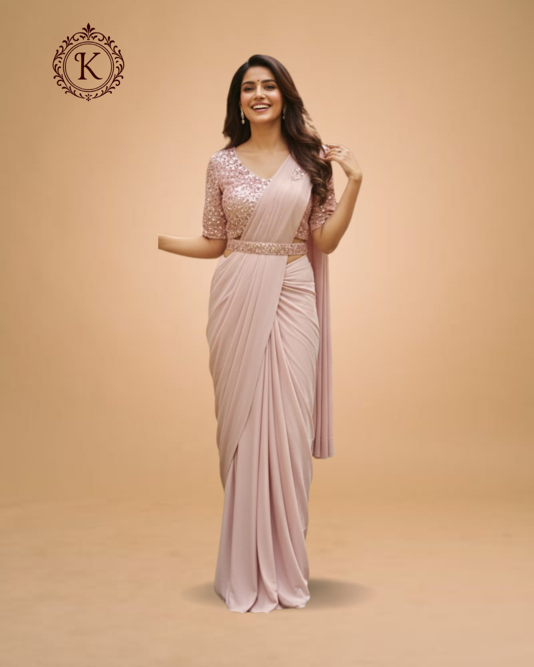 Baby Pink Sequin Embroidered Saree