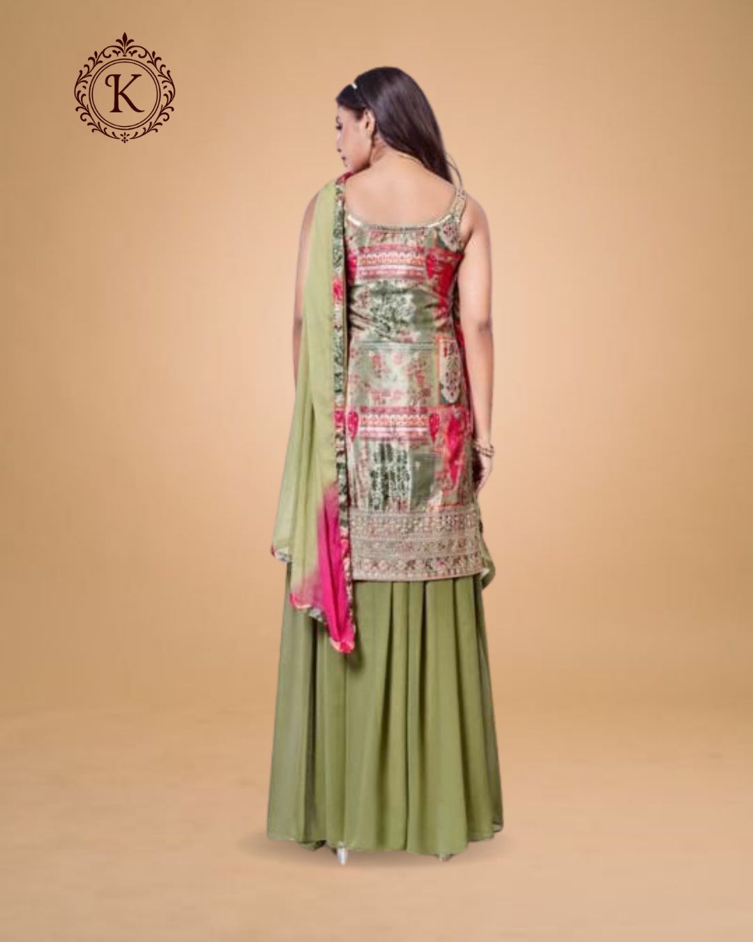 Olive Green and Multicolor Block Print Suit