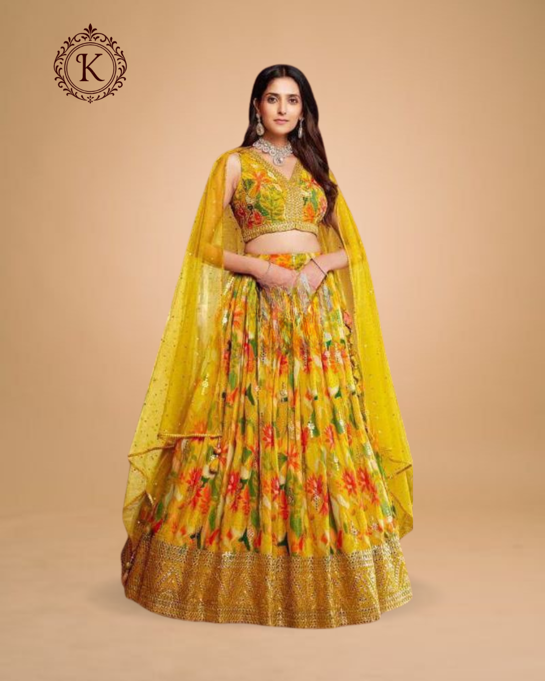 Sunshine Yellow Floral Embroidered Lehenga