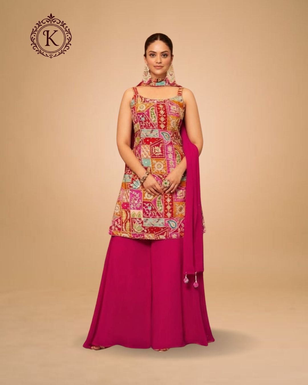 Magenta Multi-Panel Cotton Suit Set