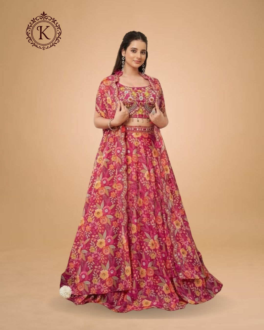 Magenta Pink Floral Lehenga Set