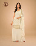 Ivory Gold Embroidered Palazzo Suit