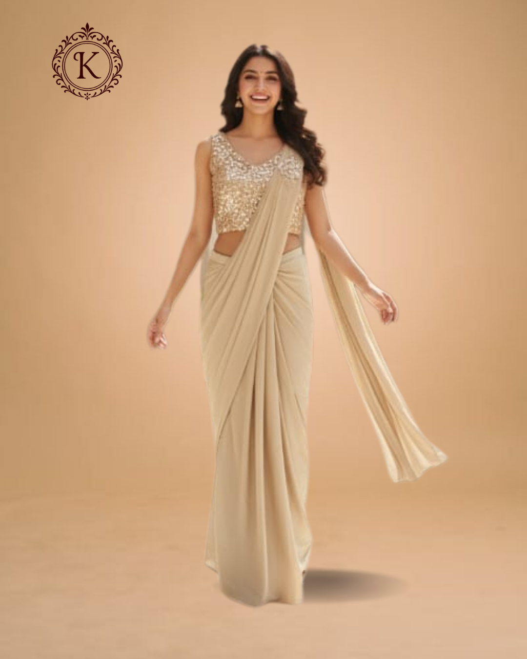 Champagne Gold Sequin Blouse Saree