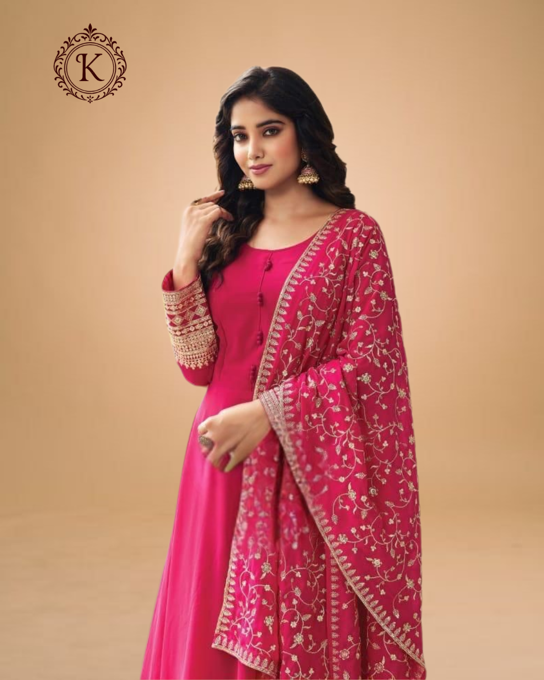 Solid Pink Embroidered Anarkali Set