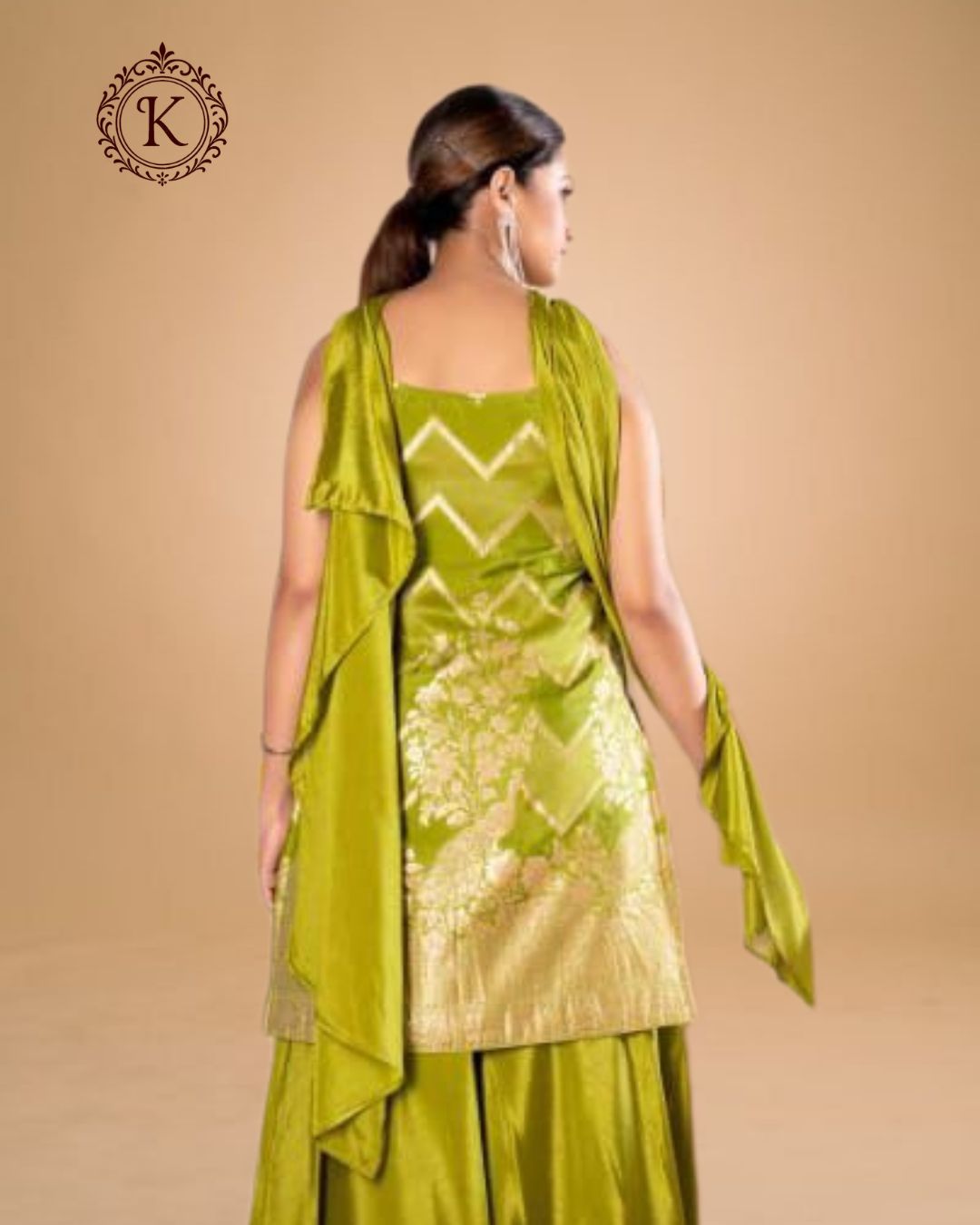 Chartreuse Green Chevron Foil Palazzo Suit
