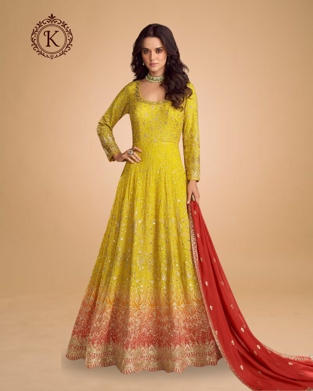 Mustard Yellow Ombré Embroidered Anarkali