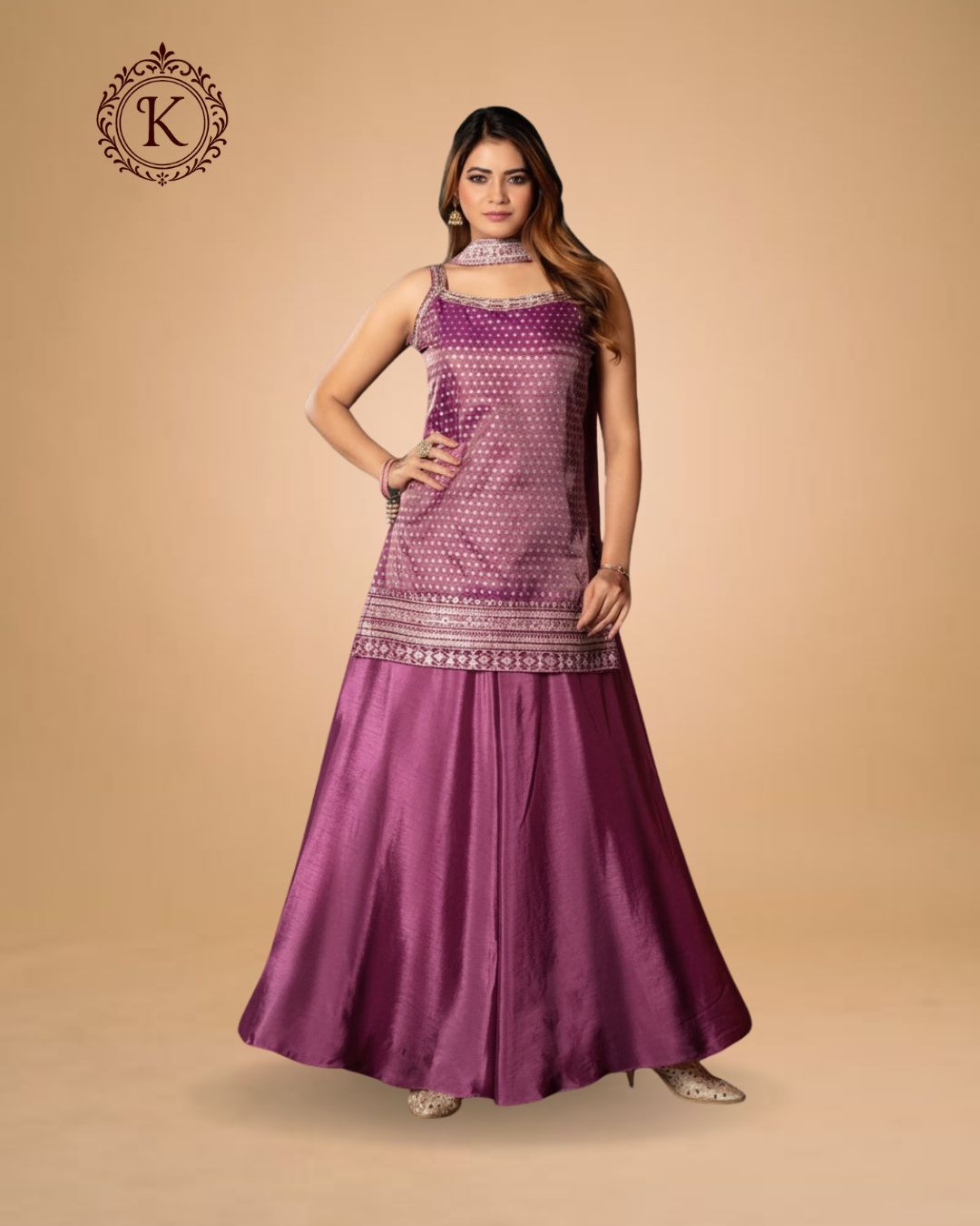 Deep Raspberry Metallic Patti Palazzo Suit