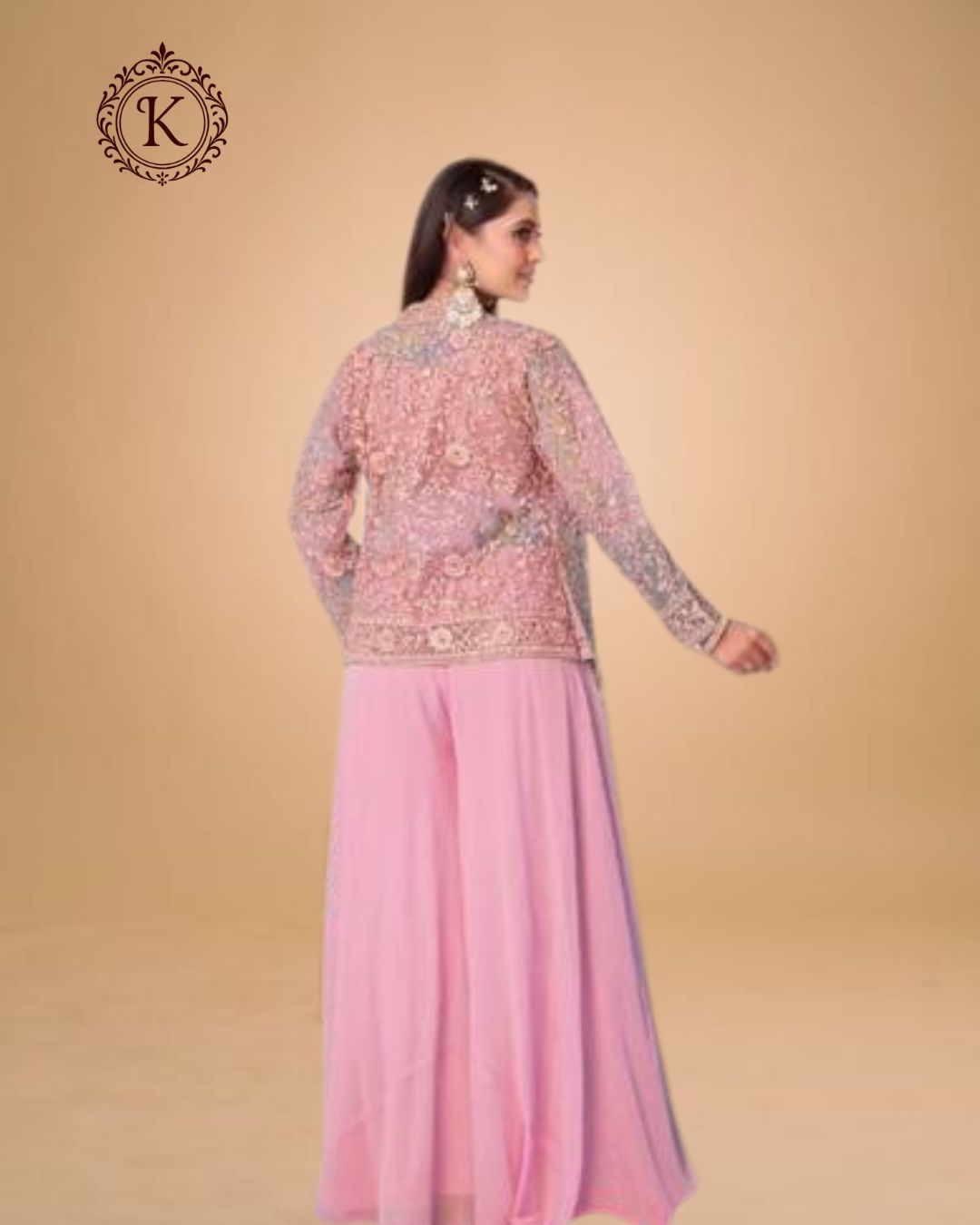 Indo Western Blush Pink Lace Jacket Set