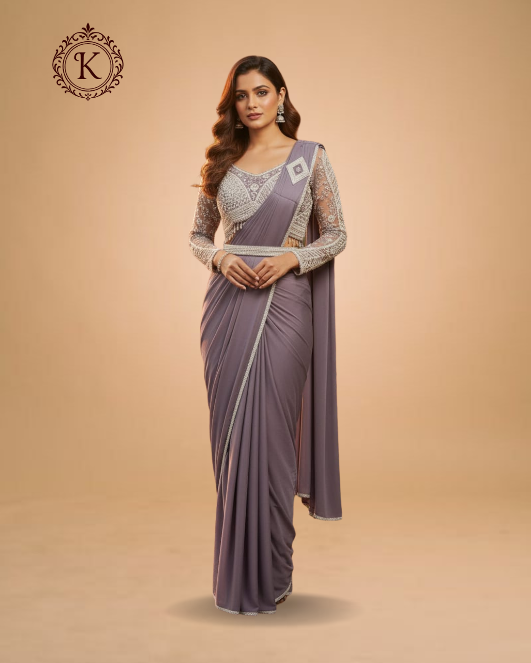 Pastel Lavender Lace Embellished Saree