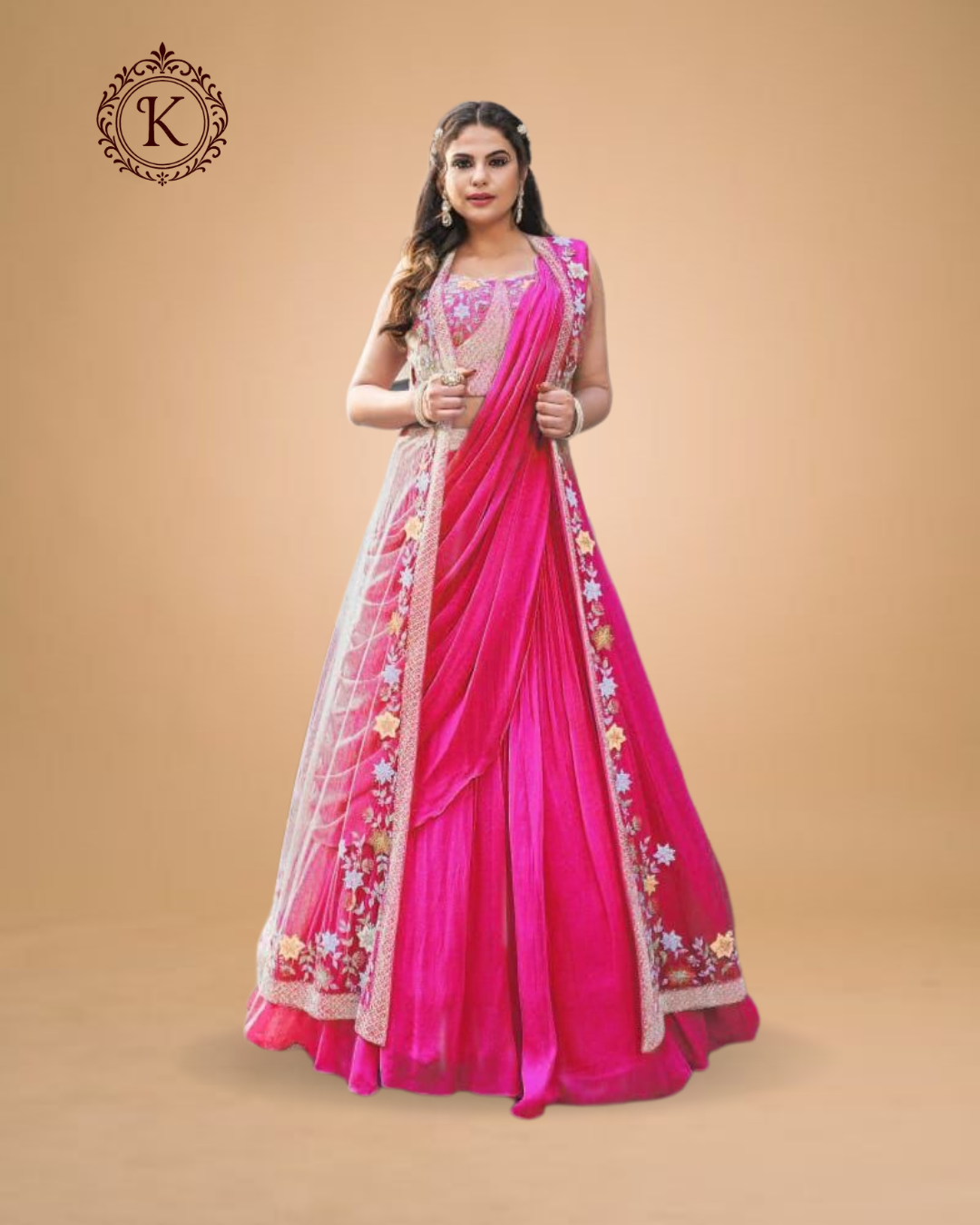 Fuchsia Pink Embroidered Lehenga