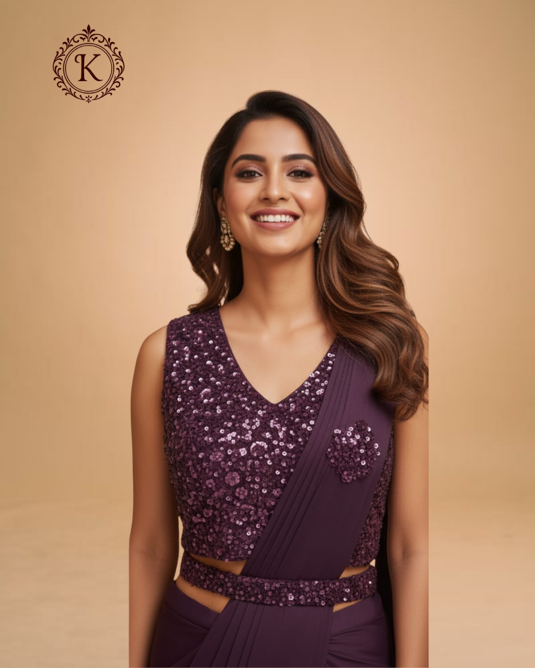 Plum Sequin Embellished Designer Saree