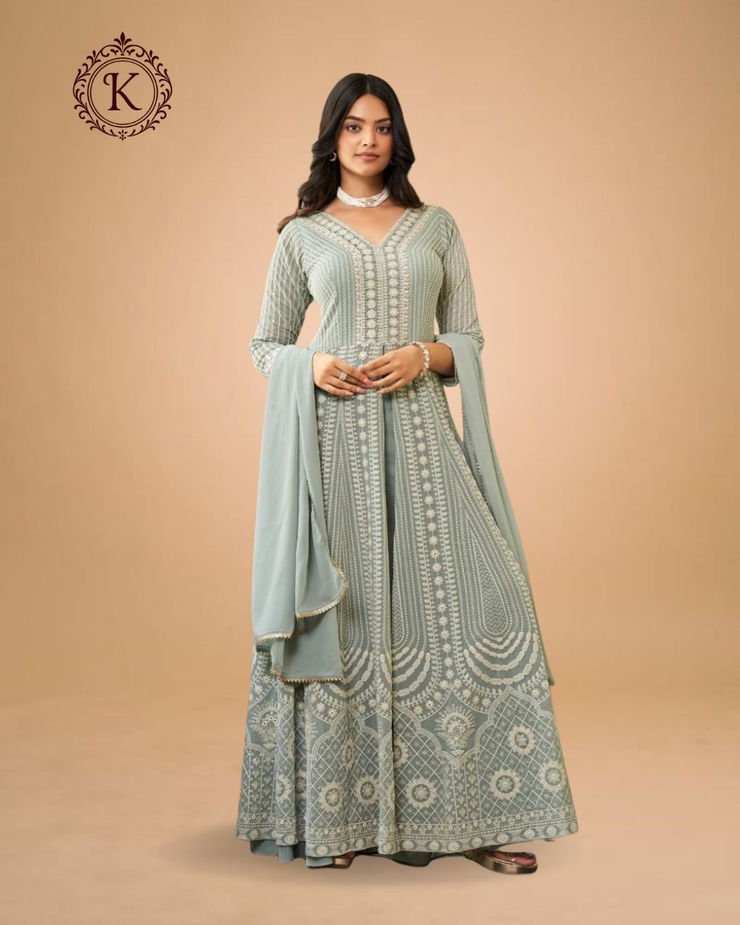 Dusty Mint Embellished Anarkali Gown