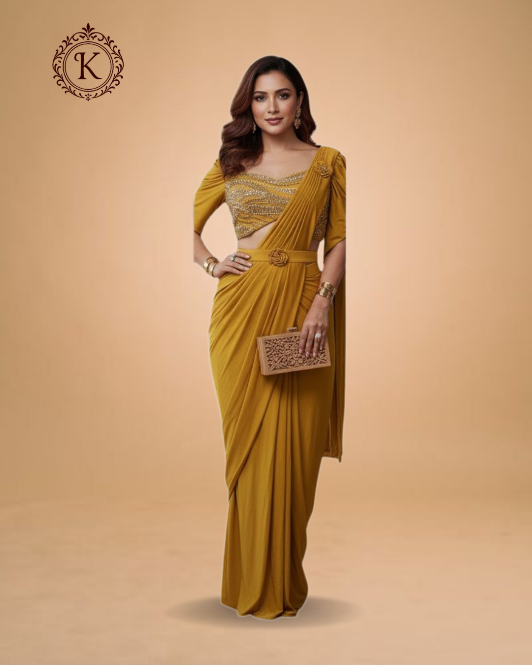 Mustard Yellow Modern Drape Saree