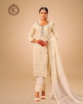 Cream Embroidered Kurta with White Straight Pants and Dupatta