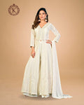 Indo Western Ivory Embroidered Fusion Set