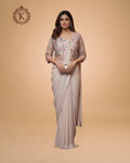 Peach Sequin Jacket Saree Elegance