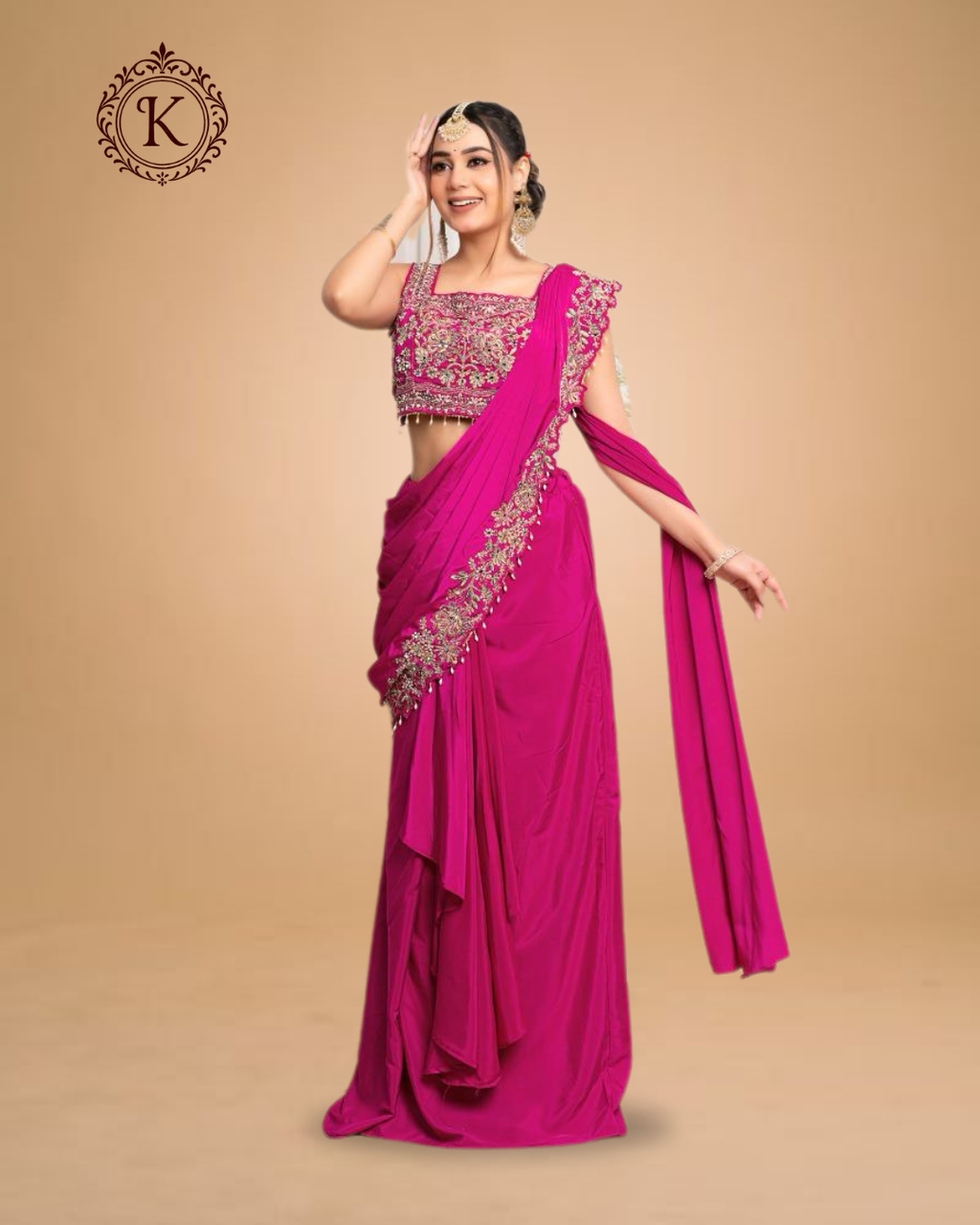 Magenta Embroidered Jacket Saree
