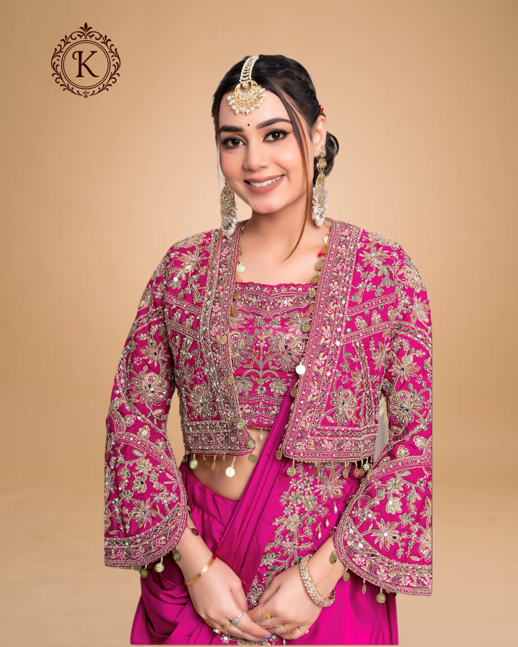 Magenta Embroidered Jacket Saree