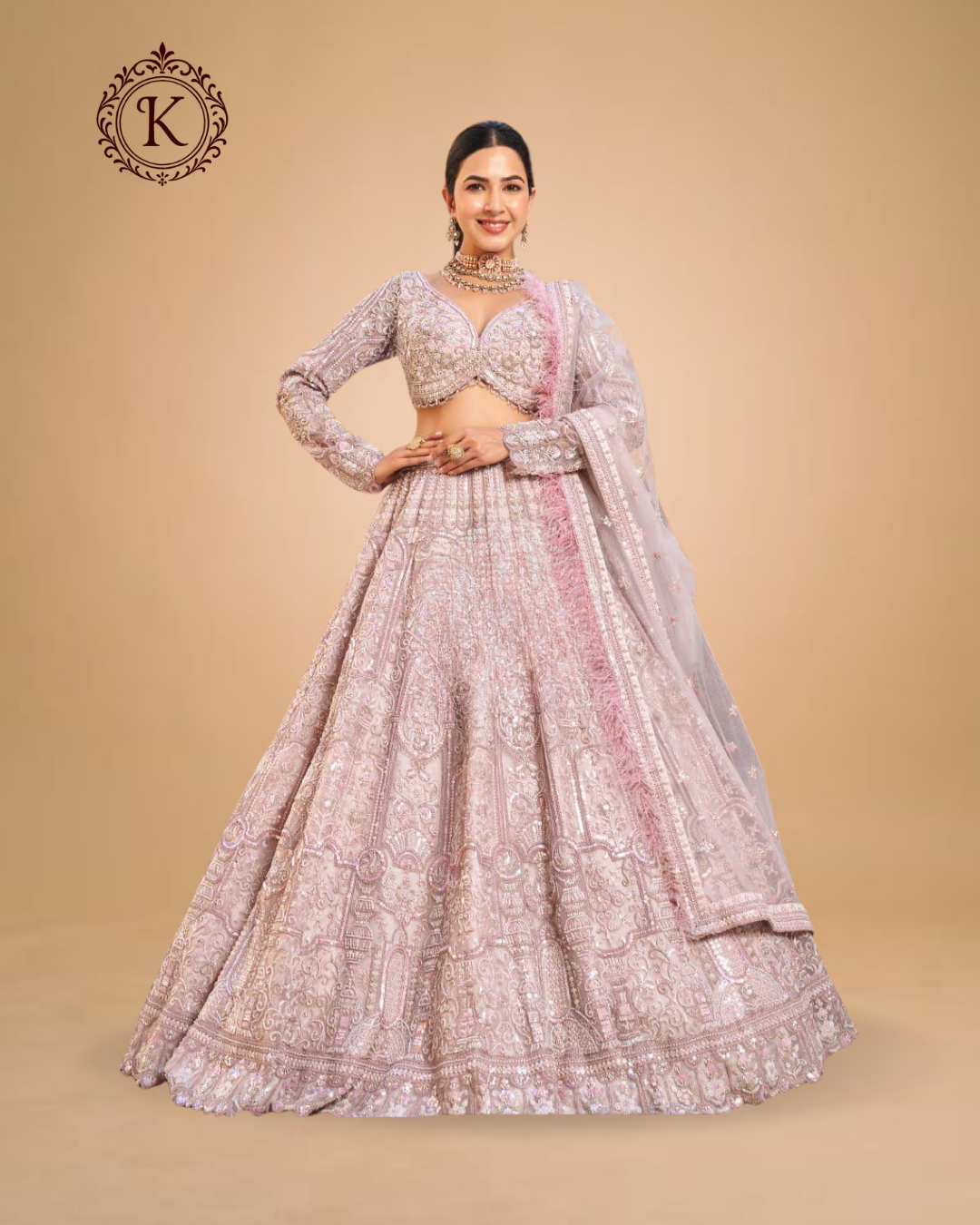 Blush Pink Heavy Embroidered Bridal Lehenga