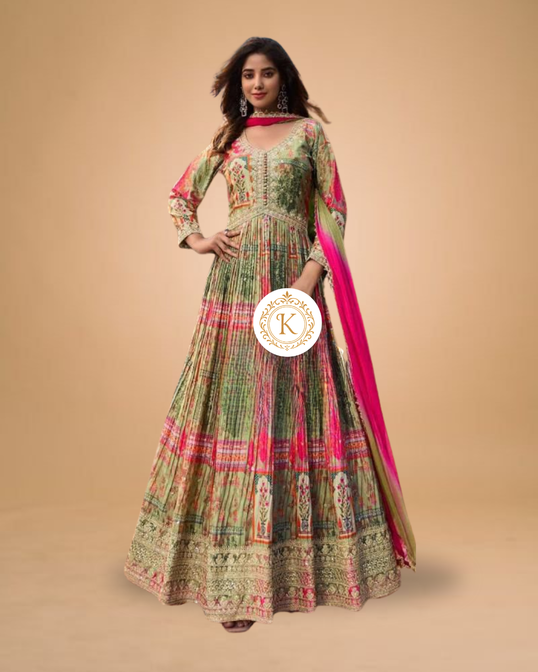 Multicolor Pastel Tie-Dye Anarkali with Pink Dupatta