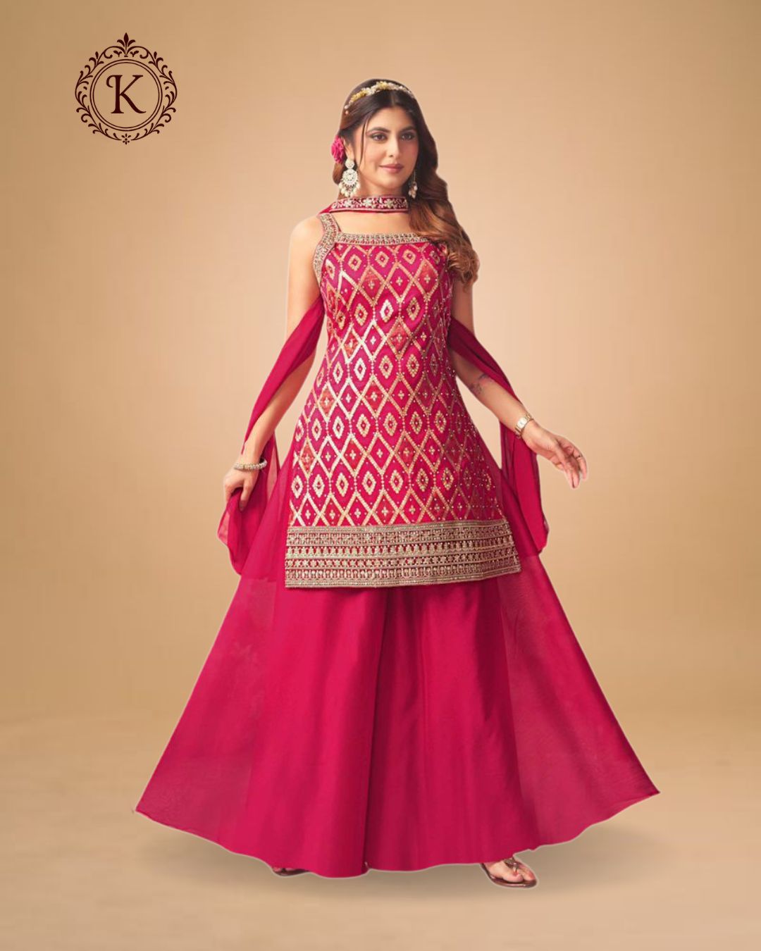 Wine Pink Geometric Embroidered Suit