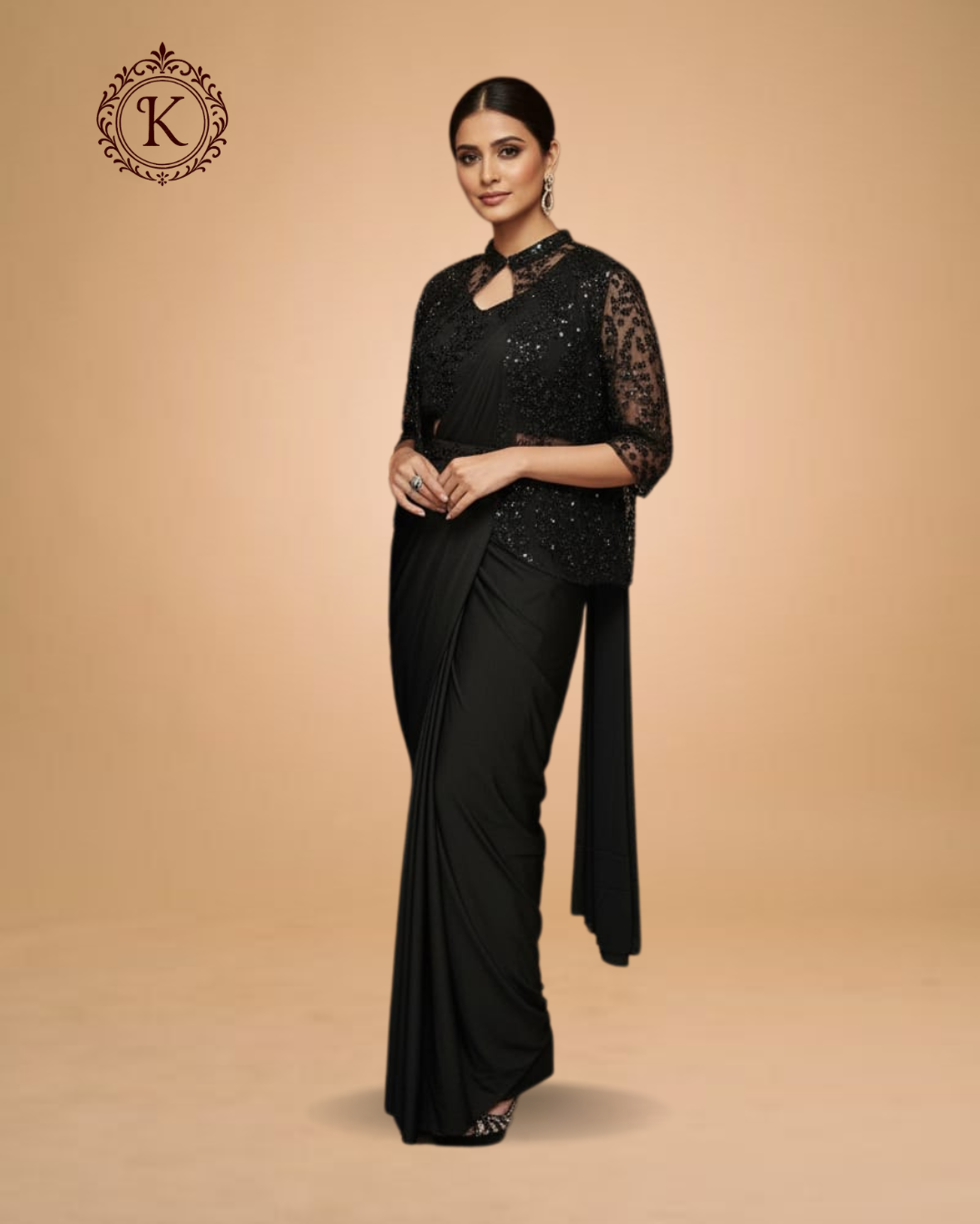 Black Sequin Embellished Jacket Saree