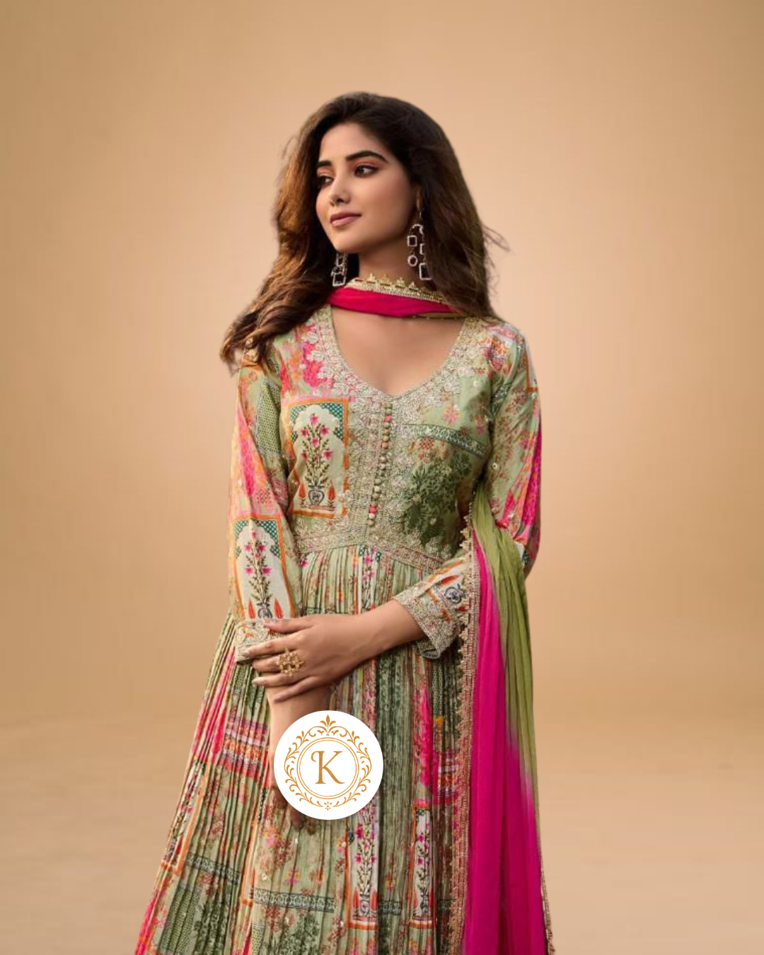Multicolor Pastel Tie-Dye Anarkali with Pink Dupatta