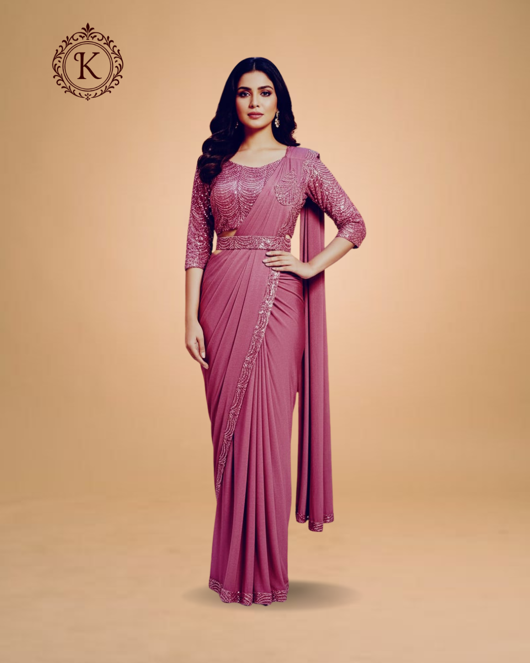 Mauve Sequin Embellished Designer Saree