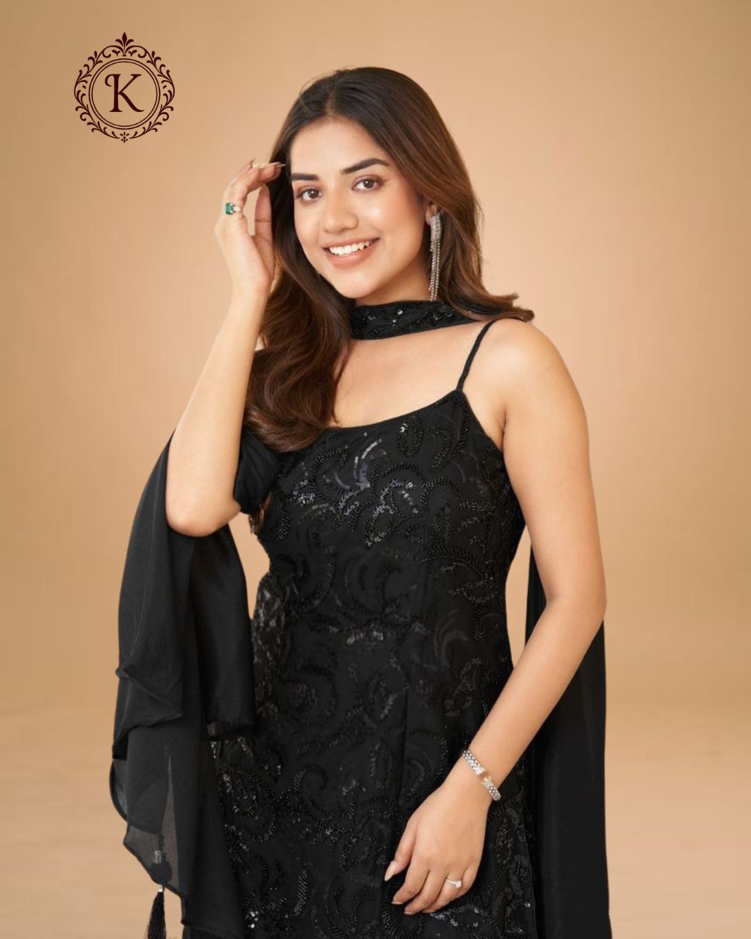 Indo Western Black Sequin Cape Set